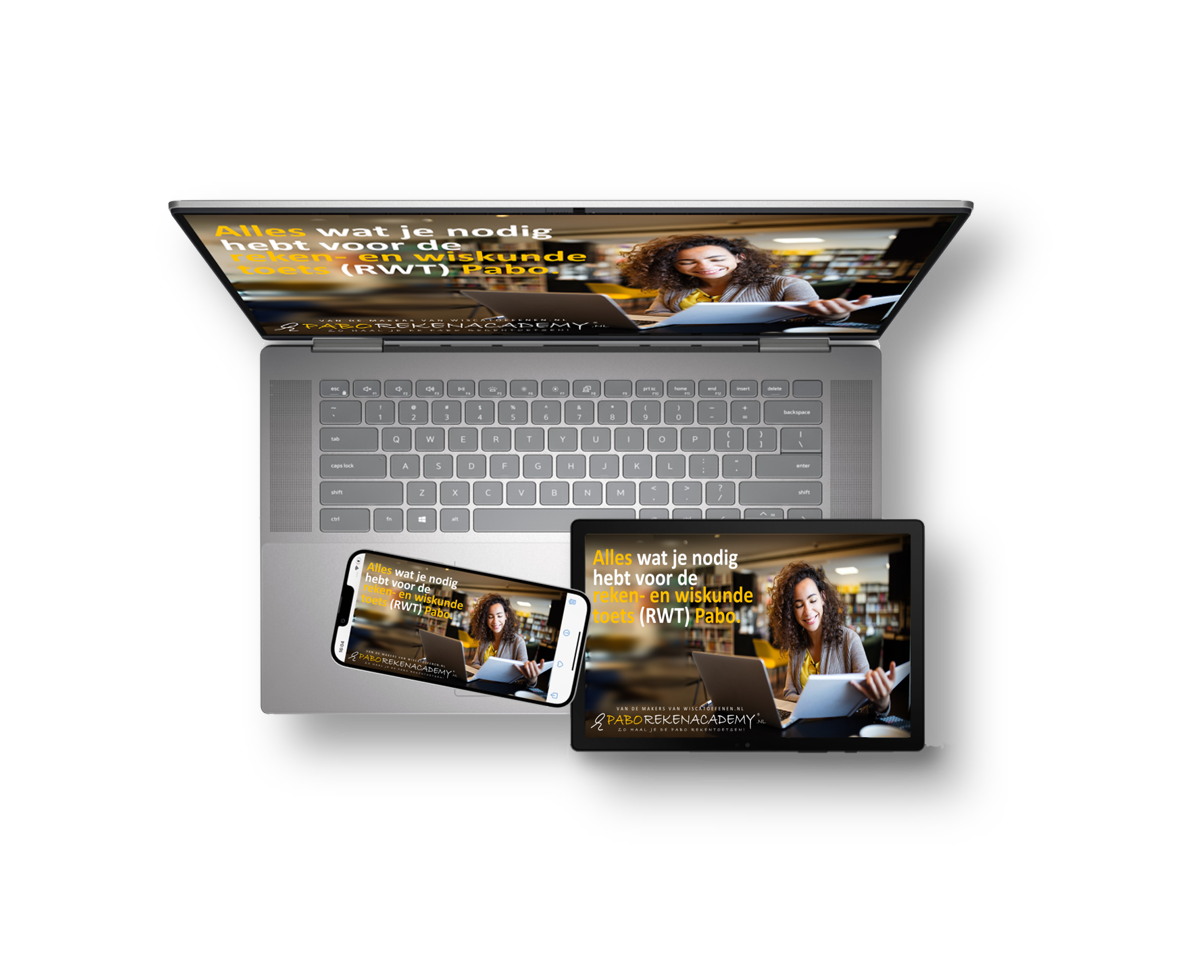 Online e-learning platform voor de RWT pabo rekentoets op laptop tablet en smartphone van Paborekenacademy.
